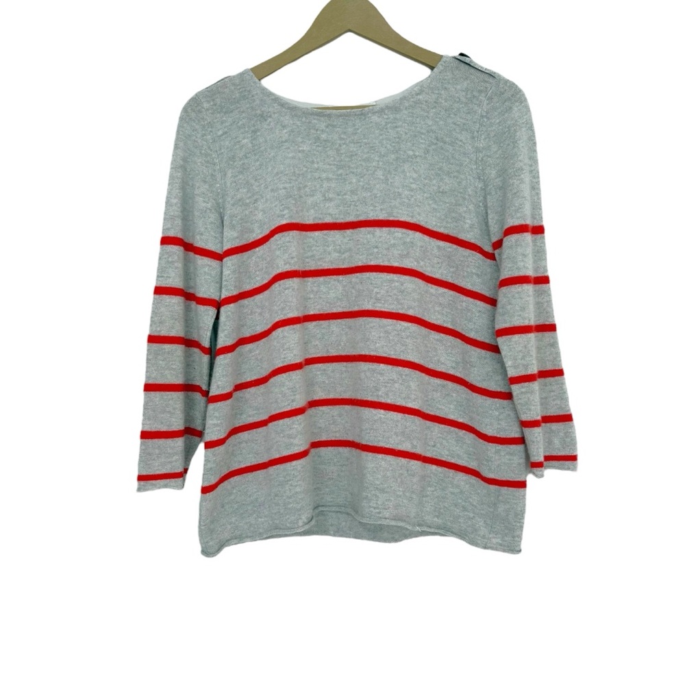 Autumn Cashmere Women’s Large Gray Red Striped Suede Elbow Patch Sweater Knit